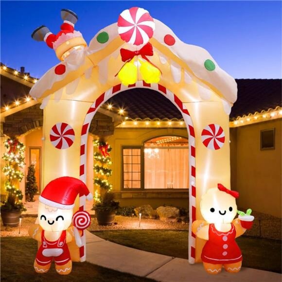 10FT Gingerbread Man Inflatable Archway with LED Lights Christmas Yard Decor